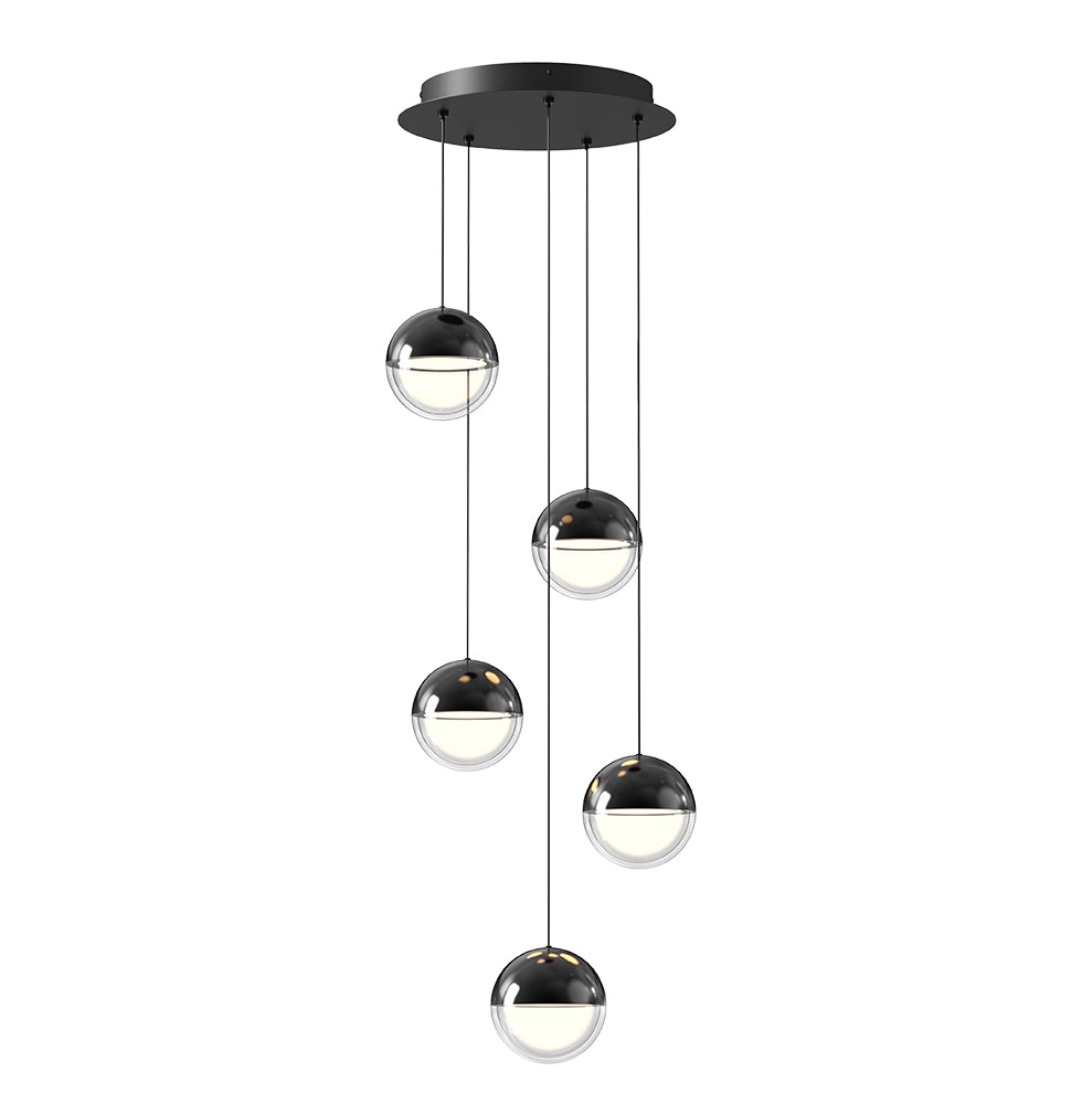 Zirea 5 fényforrásos LED függeszték – Ø 300 mm – fekete króm / átlátszó